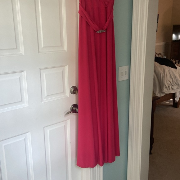 Fushia long dress. Belted wrap front only on top flowy - Picture 2 of 4